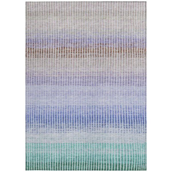 HomeRoots 9' X 12' Striped Washable Area Rug in Green, Lavender & Teal – Perfect for Indoor & Outdoor Spaces! 658865
