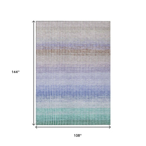 HomeRoots 9' X 12' Striped Washable Area Rug in Green, Lavender & Teal – Perfect for Indoor & Outdoor Spaces! 658865