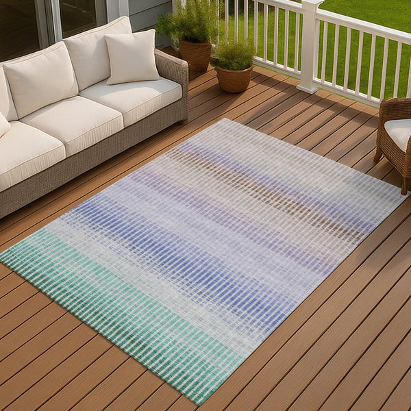 HomeRoots 10' Striped Washable Indoor Outdoor Area Rug - Vibrant Green, Lavender & Teal Blue for Any Space! 658866