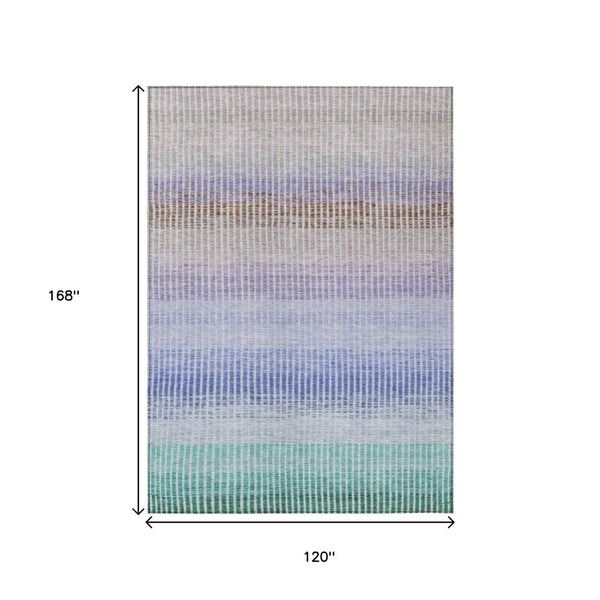 HomeRoots 10' Striped Washable Indoor Outdoor Area Rug - Vibrant Green, Lavender & Teal Blue for Any Space! 658866