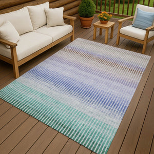 HomeRoots 10' Striped Washable Indoor Outdoor Area Rug - Vibrant Green, Lavender & Teal Blue for Any Space! 658866