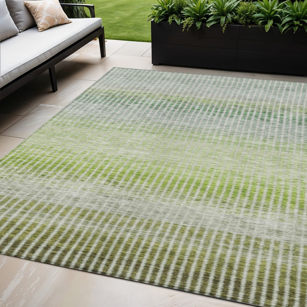 HomeRoots 5' Stylish Olive Green & Gray Striped Washable Area Rug for Indoor/Outdoor High-Traffic Spaces 658868