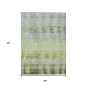 HomeRoots 5' Stylish Olive Green & Gray Striped Washable Area Rug for Indoor/Outdoor High-Traffic Spaces 658868