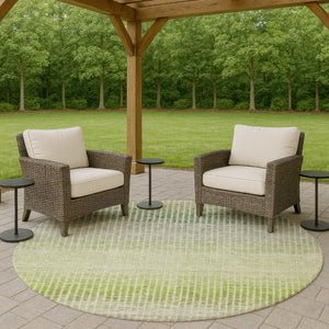 HomeRoots 8' Olive Green and Gray Round Striped Area Rug - Washable, Durable, Indoor/Outdoor for Any Space 658869