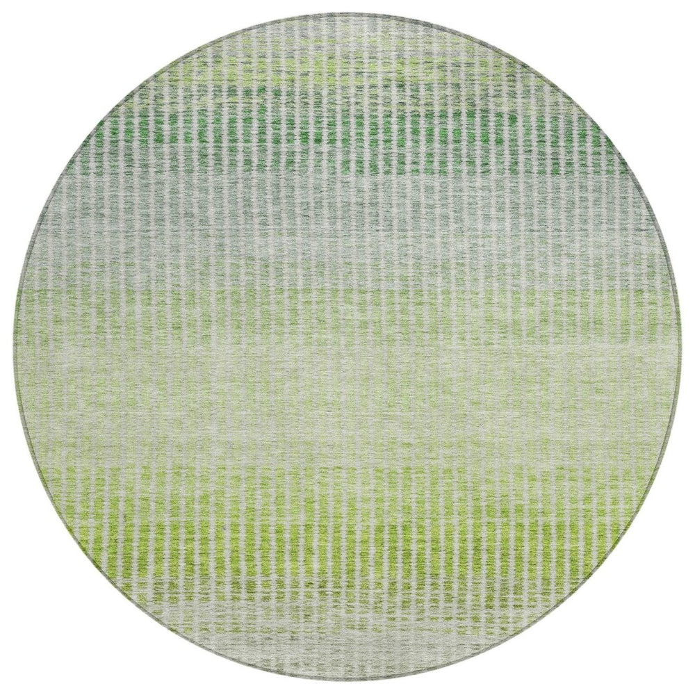 HomeRoots 8' Olive Green and Gray Round Striped Area Rug - Washable, Durable, Indoor/Outdoor for Any Space 658869