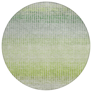 HomeRoots 8' Olive Green and Gray Round Striped Area Rug - Washable, Durable, Indoor/Outdoor for Any Space 658869