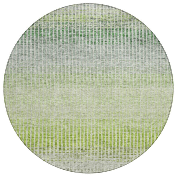 HomeRoots 8' Olive Green and Gray Round Striped Area Rug - Washable, Durable, Indoor/Outdoor for Any Space 658869