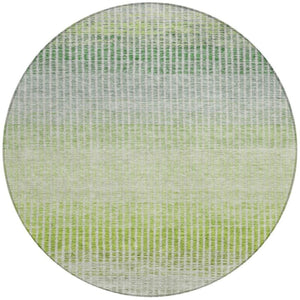 HomeRoots 8' Olive Green and Gray Round Striped Area Rug - Washable, Durable, Indoor/Outdoor for Any Space 658869
