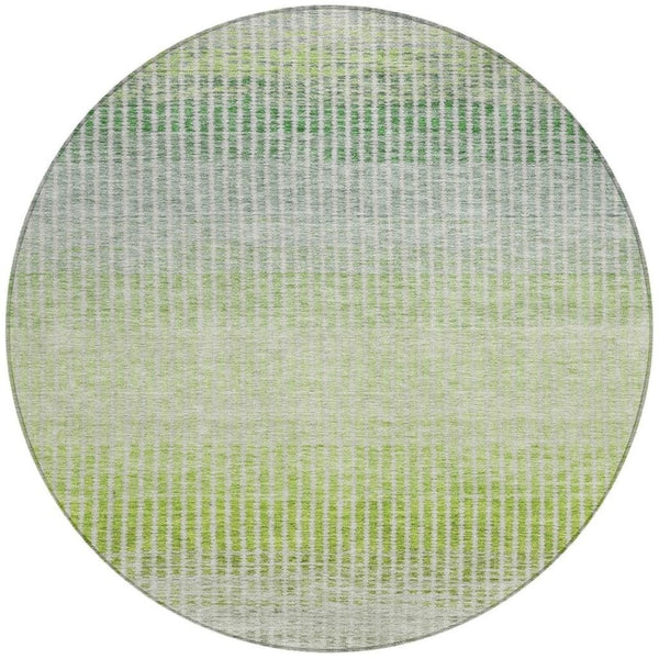 HomeRoots 8' Olive Green and Gray Round Striped Area Rug - Washable, Durable, Indoor/Outdoor for Any Space 658869