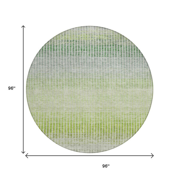 HomeRoots 8' Olive Green and Gray Round Striped Area Rug - Washable, Durable, Indoor/Outdoor for Any Space 658869