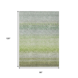 HomeRoots 8' X 10' Washable Olive Green and Gray Striped Area Rug – Durable, Stylish, Perfect for Indoors & Outdoors! 658870