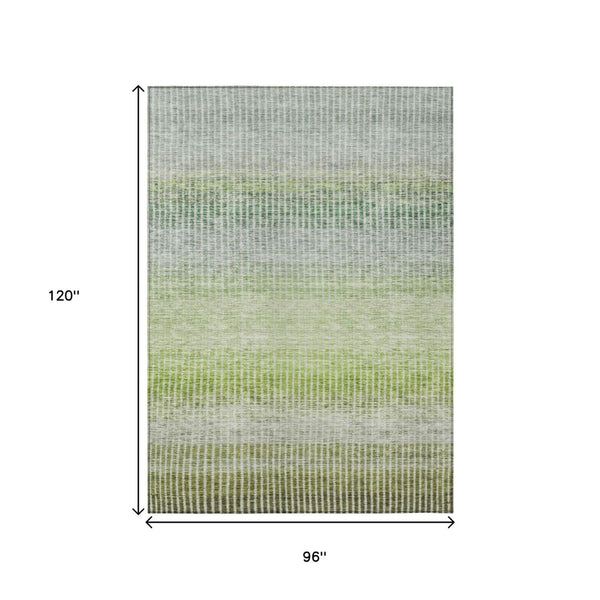 HomeRoots 8' X 10' Washable Olive Green and Gray Striped Area Rug – Durable, Stylish, Perfect for Indoors & Outdoors! 658870