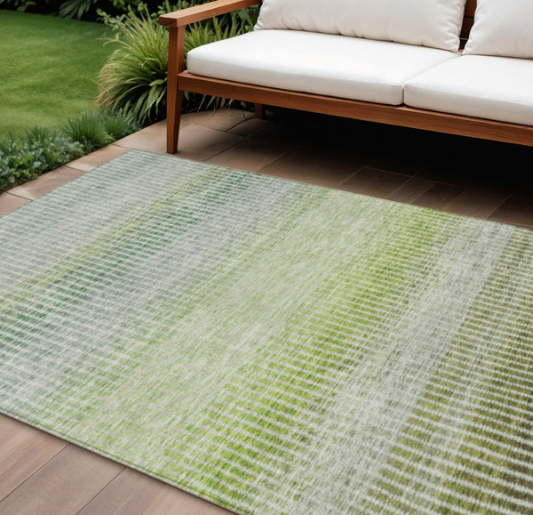 HomeRoots 9' Olive Green & Gray Striped Washable Area Rug - Durable Indoor/Outdoor Design for Any Space 658871