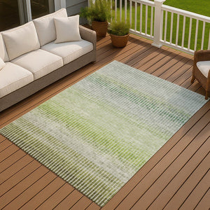 HomeRoots 9' Olive Green & Gray Striped Washable Area Rug - Durable Indoor/Outdoor Design for Any Space 658871