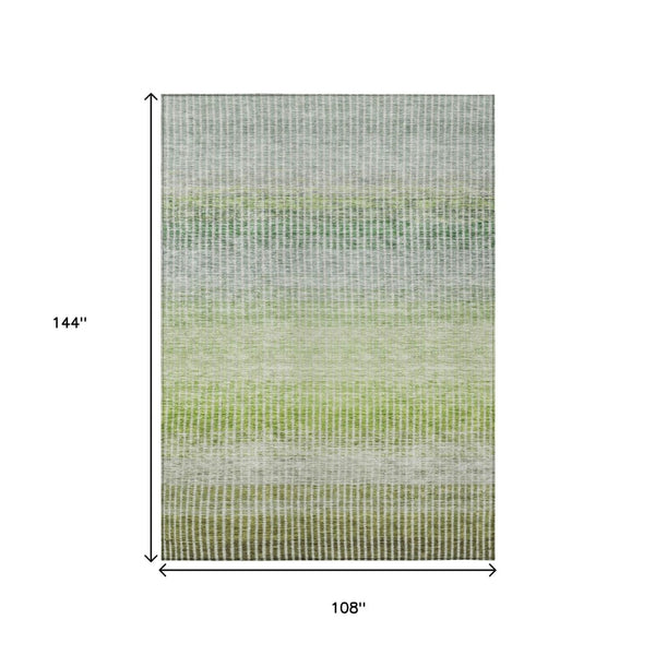 HomeRoots 9' Olive Green & Gray Striped Washable Area Rug - Durable Indoor/Outdoor Design for Any Space 658871