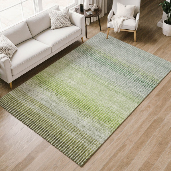 HomeRoots 9' Olive Green & Gray Striped Washable Area Rug - Durable Indoor/Outdoor Design for Any Space 658871