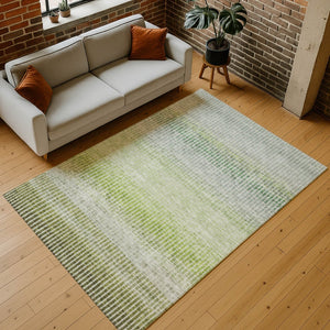 HomeRoots 9' Olive Green & Gray Striped Washable Area Rug - Durable Indoor/Outdoor Design for Any Space 658871