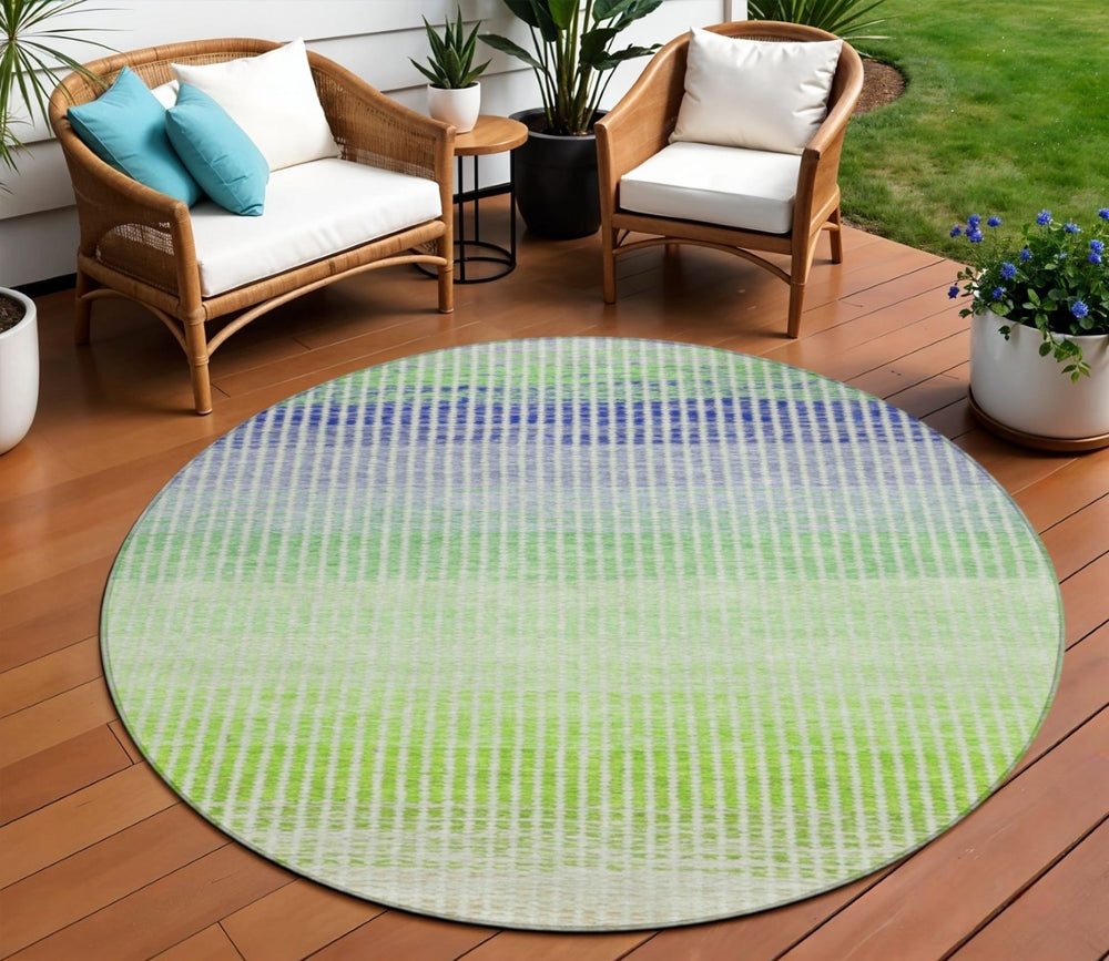 HomeRoots 8' Colorful Striped Round Area Rug – Washable, Durable, Perfect for Indoor/Outdoor Use, Easy Care 658875