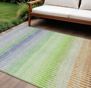 HomeRoots 8' Striped Washable Area Rug in Vibrant Orange, Green & Blue for Indoor & Outdoor Spaces - 8x10' 658876