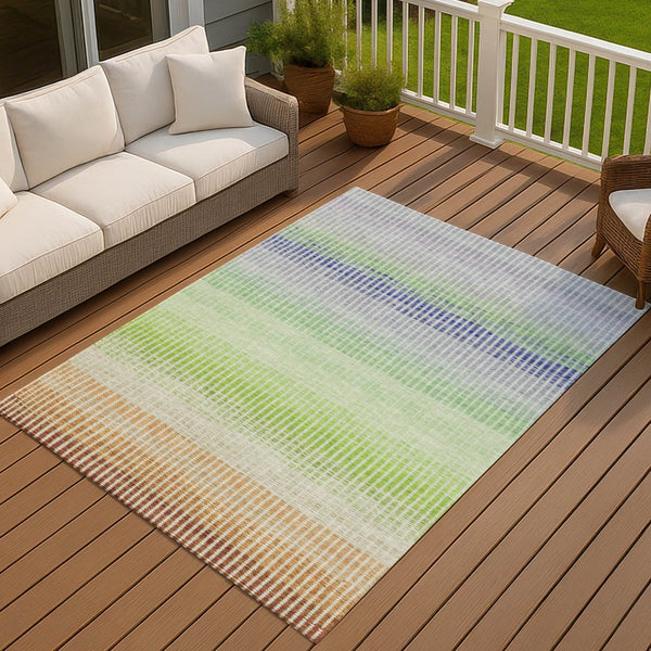 HomeRoots 8' Striped Washable Area Rug in Vibrant Orange, Green & Blue for Indoor & Outdoor Spaces - 8x10' 658876