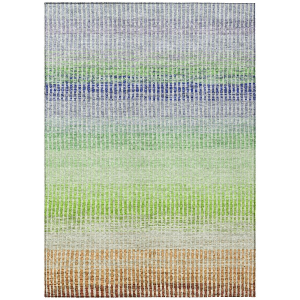 HomeRoots 8' Striped Washable Area Rug in Vibrant Orange, Green & Blue for Indoor & Outdoor Spaces - 8x10' 658876