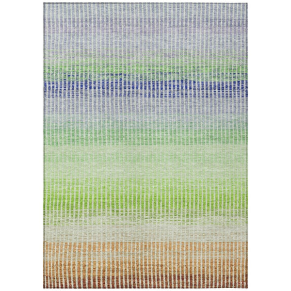 HomeRoots 8' Striped Washable Area Rug in Vibrant Orange, Green & Blue for Indoor & Outdoor Spaces - 8x10' 658876
