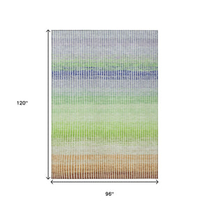 HomeRoots 8' Striped Washable Area Rug in Vibrant Orange, Green & Blue for Indoor & Outdoor Spaces - 8x10' 658876