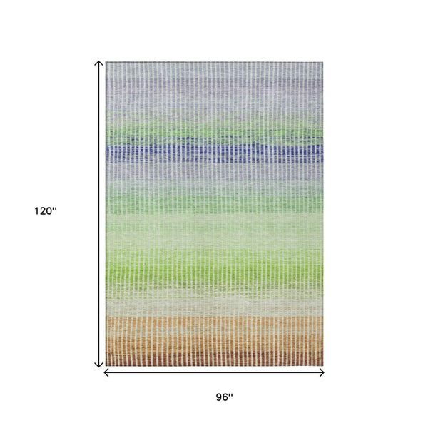 HomeRoots 8' Striped Washable Area Rug in Vibrant Orange, Green & Blue for Indoor & Outdoor Spaces - 8x10' 658876