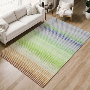 HomeRoots 8' Striped Washable Area Rug in Vibrant Orange, Green & Blue for Indoor & Outdoor Spaces - 8x10' 658876