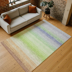 HomeRoots 8' Striped Washable Area Rug in Vibrant Orange, Green & Blue for Indoor & Outdoor Spaces - 8x10' 658876