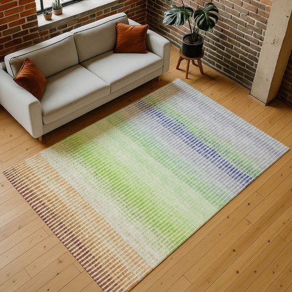 HomeRoots 8' Striped Washable Area Rug in Vibrant Orange, Green & Blue for Indoor & Outdoor Spaces - 8x10' 658876