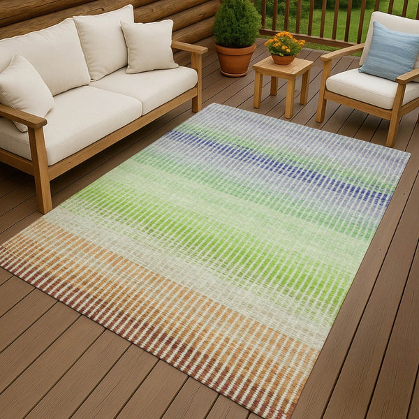 HomeRoots 8' Striped Washable Area Rug in Vibrant Orange, Green & Blue for Indoor & Outdoor Spaces - 8x10' 658876