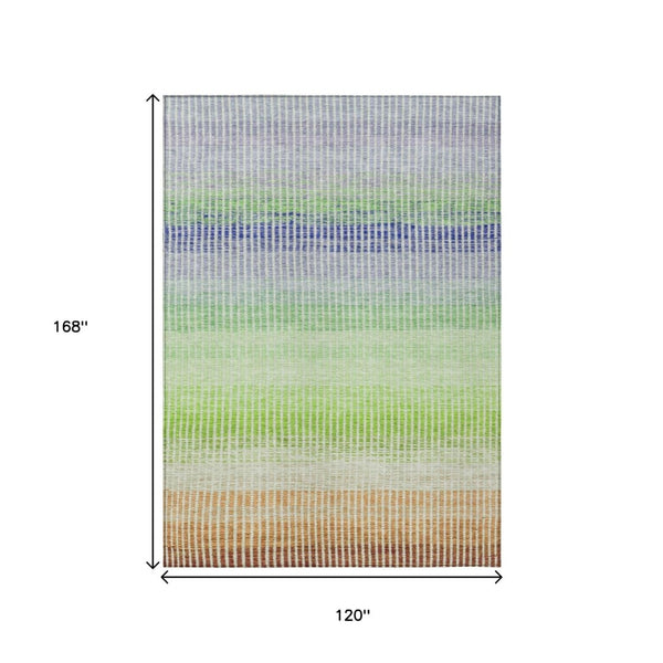 HomeRoots 10' Vibrant Orange, Green & Blue Striped Washable Area Rug – Durable, Indoor/Outdoor Comfort & Style 658878