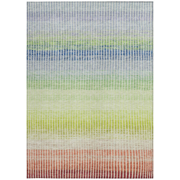 HomeRoots 5' X 8' Vibrant Chili Red, Green, Blue Striped Washable Area Rug for Indoor & Outdoor Spaces 658880
