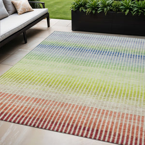 HomeRoots 5' X 8' Vibrant Chili Red, Green, Blue Striped Washable Area Rug for Indoor & Outdoor Spaces 658880