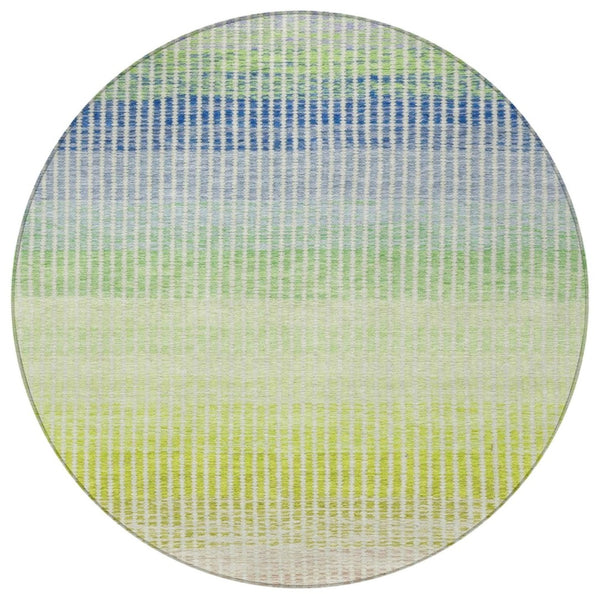 HomeRoots 8' Vibrant Chili Red, Green & Blue Round Striped Washable Rug – Perfect for Indoor & Outdoor Spaces! 658881
