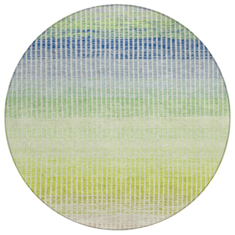 HomeRoots 8' Vibrant Chili Red, Green & Blue Round Striped Washable Rug – Perfect for Indoor & Outdoor Spaces! 658881