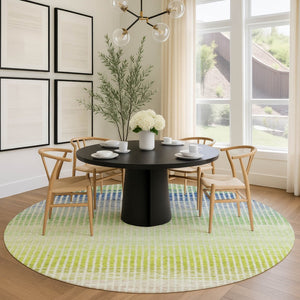 HomeRoots 8' Vibrant Chili Red, Green & Blue Round Striped Washable Rug – Perfect for Indoor & Outdoor Spaces! 658881