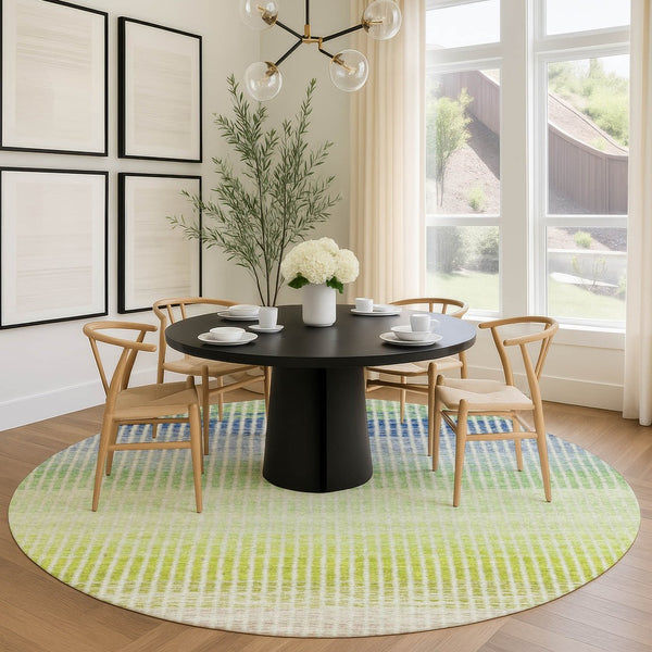 HomeRoots 8' Vibrant Chili Red, Green & Blue Round Striped Washable Rug – Perfect for Indoor & Outdoor Spaces! 658881