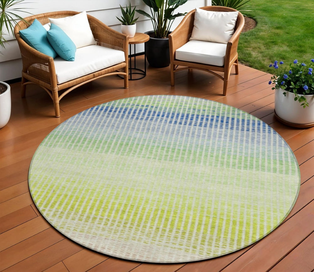 HomeRoots 8' Vibrant Chili Red, Green & Blue Round Striped Washable Rug – Perfect for Indoor & Outdoor Spaces! 658881