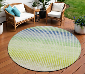 HomeRoots 8' Vibrant Chili Red, Green & Blue Round Striped Washable Rug – Perfect for Indoor & Outdoor Spaces! 658881