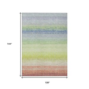 HomeRoots 9' X 12' Chili Red, Green & Blue Striped Indoor-Outdoor Area Rug - Durable, Washable & Stylish! 658883