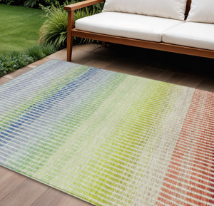 HomeRoots 10' Chili Red, Green & Blue Striped Washable Area Rug - Perfect for Indoor & Outdoor Spaces! 658884