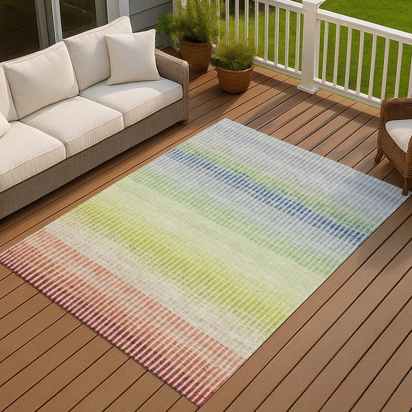 HomeRoots 10' Chili Red, Green & Blue Striped Washable Area Rug - Perfect for Indoor & Outdoor Spaces! 658884