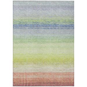 HomeRoots 10' Chili Red, Green & Blue Striped Washable Area Rug - Perfect for Indoor & Outdoor Spaces! 658884