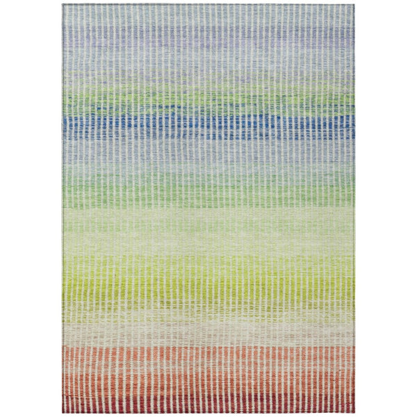 HomeRoots 10' Chili Red, Green & Blue Striped Washable Area Rug - Perfect for Indoor & Outdoor Spaces! 658884