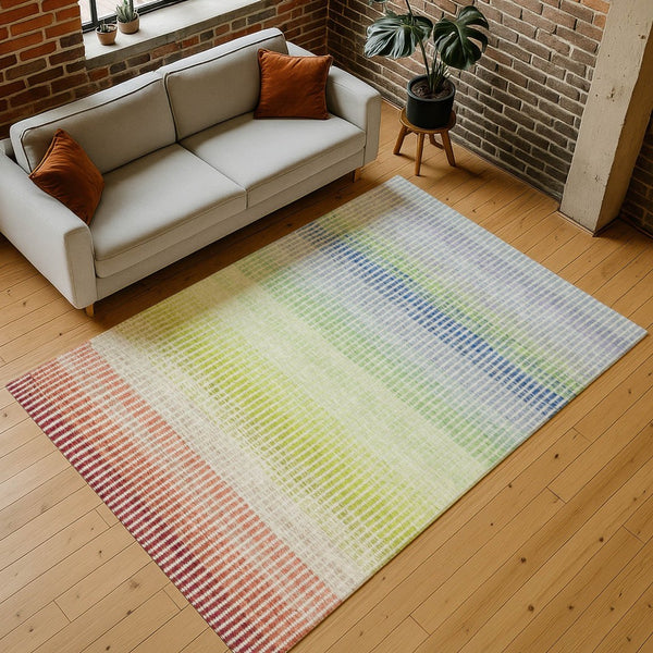 HomeRoots 10' Chili Red, Green & Blue Striped Washable Area Rug - Perfect for Indoor & Outdoor Spaces! 658884