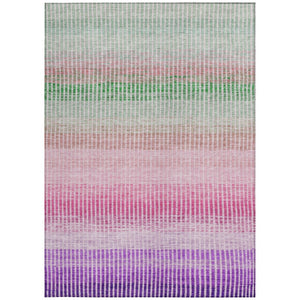 HomeRoots 5' Vibrant Purple, Pink & Green Striped Washable Area Rug for Indoor/Outdoor Use – Durable & Stylish! 658886