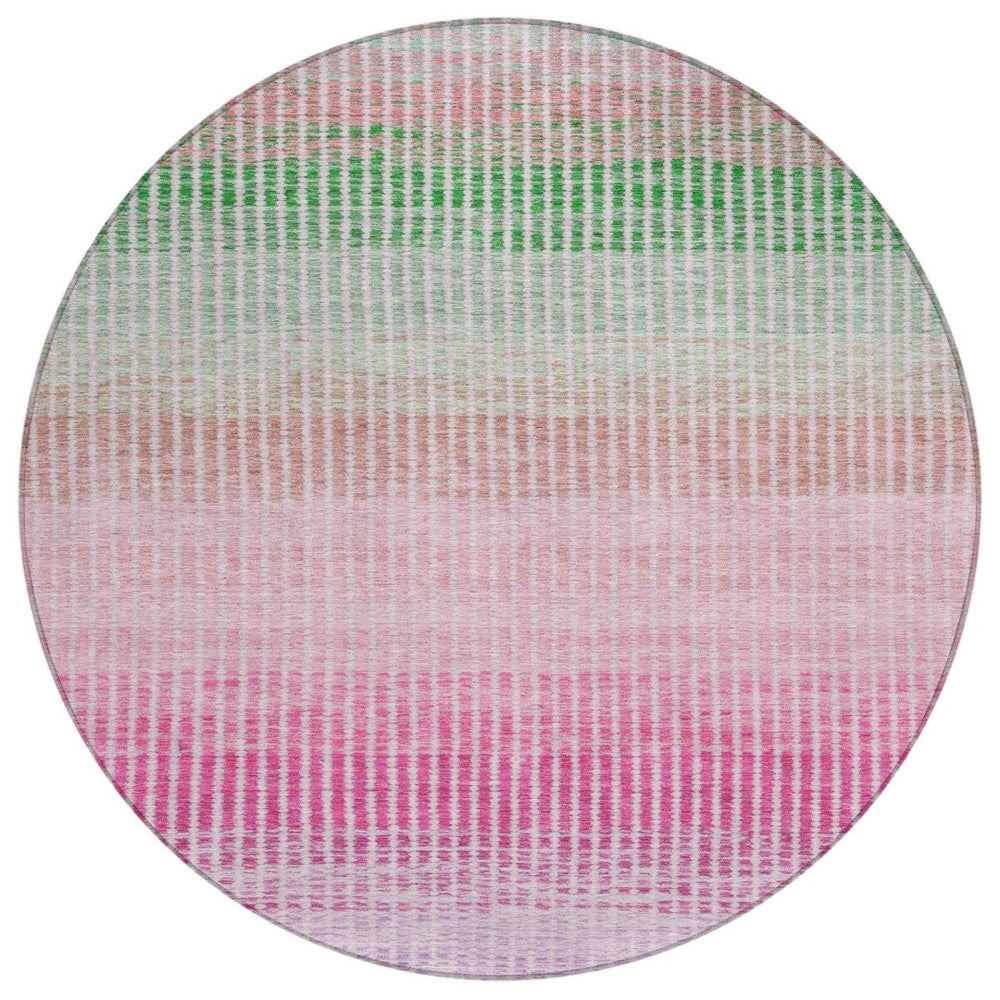 HomeRoots 8' Vibrant Round Striped Area Rug in Purple, Pink & Green – Durable, Washable for Indoor/Outdoor Use 658887