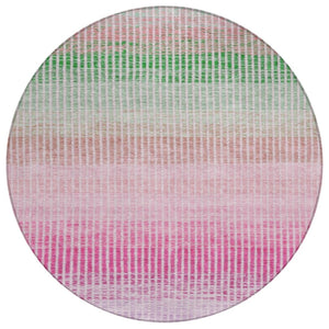 HomeRoots 8' Vibrant Round Striped Area Rug in Purple, Pink & Green – Durable, Washable for Indoor/Outdoor Use 658887